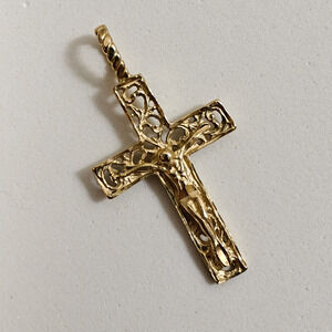 14k Yellow Gold Jesus Cross Pendant 2.5 Grams Michael Anthony Crucifix 1.5"